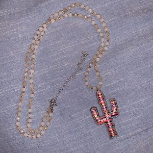 long, beaded multi colored cactus necklace
